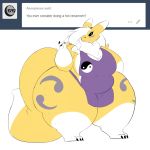  apron bandai_namco big_breasts big_tail black_eyes breasts canine claws cleavage clothed clothing digimon english_text female fox fur hair huge_hips invalid_tag mammal mature_female overweight rakashama renamon text thick_thighs white_fur white_hair yellow_fur ying_yang 