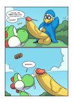  2018 anthro balls big_balls big_penis clothed clothing comic dialogue english_text eyewear glasses hyper kamek komdog koopa male mario_bros mario_party nintendo penis precum scalie text vein veiny_penis video_games yellow_penis yoshi 