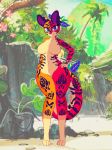  2018 4_toes anthro anthrofied beach big_ears breasts cocaine-leopard featureless_breasts feline female flower hand_on_hip happy leaves looking_at_viewer mammal nature navel outside palm_tree paradise plant sand seaside smile solo split_color split_coloring standing tiger toes tree tropical 
