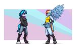  2018 anthro anthrofied boots bulge clothing dickgirl equine footwear friendship_is_magic hi_res hoodie horn intersex krd mammal my_little_pony pegasus piercing rainbow_dash_(mlp) rubber scarf skinsuit tight_clothing unicorn vinyl_scratch_(mlp) wings 