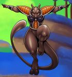 2_toes angry armor big_tail bottomless bracelet brown_skin clothed clothing dragon_ball dragon_ball_z ginyu jewelry legendary_pok&eacute;mon male mewtwo muscular nintendo on_one_leg pok&eacute;mon pok&eacute;mon_(species) pose raised_arm ssj3mewtwo standing thick_thighs toes video_games wide_hips 