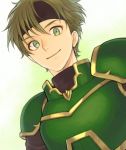  armor brown_hair fire_emblem fire_emblem:_rekka_no_ken green_eyes headband kiyuu looking_at_viewer pauldrons sain smile solo white_background 