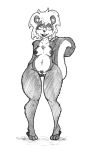  2017 anthro areola breasts chest_tuft clitoris clothing drawnbuttons erect_nipples female footwear fur harr_turnpike mammal mephitid nipples nude pregnant pubes pussy sandals skunk solo standing striped_fur stripes traditional_media_(artwork) tuft vector_(hsd) 