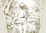  character_request commentary_request final_fantasy final_fantasy_ii forest iuko lake long_hair midriff monochrome nature river solo tree 