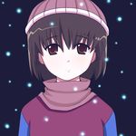  amazon_(taitaitaira) brown_eyes brown_hair mafurako snow solo yume_nikki 