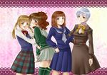  bad_id bad_pixiv_id blonde_hair blush brown_hair multiple_girls ponytail school_uniform silver_hair skirt smile takai_shizuno tears thighhighs twintails umineko_no_naku_koro_ni ushiromiya_eva ushiromiya_kyrie ushiromiya_natsuhi ushiromiya_rosa younger 