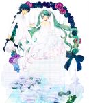  1girl aya_(naocat) bad_id bad_pixiv_id blue_hair bride couple dress green_hair hatsune_miku hetero kaito long_hair smile very_long_hair vocaloid wedding_dress 