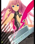  9_(vocaloid) avtechno! bad_id bad_pixiv_id blue_eyes dress hoshi_torotoro instrument keytar long_hair megurine_luka nail_polish pink_hair red_nails smile solo vocaloid 