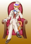  cat chair chin_rest crossed_legs formal furry gloves hat lowres male_focus neko_no_ongaeshi sitting solo suit the_baron white_gloves yoiyoi 
