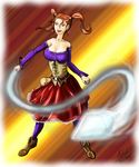  action dragon_quest dragon_quest_viii highres jessica_albert red_hair skirt solo twintails whip whip_swing 