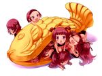  bad_id bad_pixiv_id chibi food hairband mizuto_umi_(blue_monday) multiple_girls original personification red_eyes red_hair red_skin taiyaki wagashi 