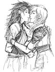  closed_eyes final_fantasy final_fantasy_xiii greyscale imminent_kiss lightning_farron long_hair monochrome multiple_girls oerba_yun_fang sirfang sketch yuri 