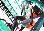  aqua_eyes aqua_hair bad_id bad_pixiv_id elbow_gloves gloves hair_ribbon handheld_game_console hatsune_miku intuos9 legs long_hair navel nintendo_ds panties pantyshot pantyshot_(sitting) ribbon sitting skirt smile solo thighhighs twintails underwear very_long_hair vocaloid 