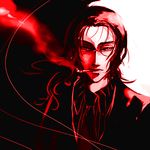  1boy cigarette garrote hellsing lowres male_focus monochrome monocle necktie red smoking solo walter_c_dornez younger 