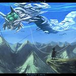  cape day hat kaze_no_tani_no_nausicaa monster mountain pixiv_fantasia pixiv_fantasia_4 scenery sky yamaada yupa 