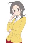  ahoge black_hair blush brown_eyes glasses idolmaster idolmaster_dearly_stars image_sample okamoto_manami oofuji_wataru pixiv_sample smile solo 