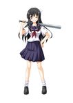  baseball_bat black_hair flower green_eyes grin hair_flower hair_ornament long_hair one_eye_closed sakugawa_school_uniform saten_ruiko school_uniform serafuku skirt smile solo to_aru_kagaku_no_railgun to_aru_majutsu_no_index yukimura1130 