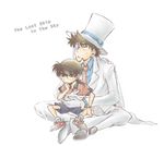  bad_id bad_pixiv_id brown_hair cape edogawa_conan glasses hat hug kaitou_kid male_focus meitantei_conan monocle multiple_boys rokuro_(ryvius) sitting sitting_on_lap sitting_on_person top_hat watch wristwatch 