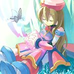  brown_hair bug butterfly insect iris_(rockman_x) rockman rockman_x rockman_x4 shigehiro_(hiroi_heya) sleeping solo 
