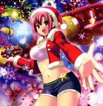  aircraft airplane breasts christmas cleavage crop_top cutoffs denim denim_shorts hat koutaro large_breasts midriff navel pink_hair rio_rollins santa_costume santa_hat shirt short_shorts shorts snowflakes solo super_blackjack tank_top taut_clothes taut_shirt 