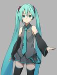  aqua_eyes aqua_hair detached_sleeves grey_background hatsune_miku headset houru long_hair necktie simple_background skirt solo thighhighs twintails very_long_hair vocaloid zettai_ryouiki 