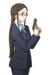  bad_id bad_pixiv_id darker_than_black formal glasses gun kirihara_misaki pant_suit ponytail samtx solo suit trigger_discipline weapon 