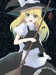  bad_id bad_pixiv_id blonde_hair bow braid broom hair_bow hat kirisame_marisa long_hair looking_at_viewer mini-hakkero muranisaki open_mouth smile solo touhou turtleneck witch_hat yellow_eyes 