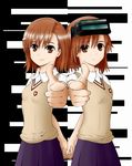  hair_ornament hairpin head_mounted_display holding_hands misaka_imouto misaka_mikoto multiple_girls shiiru_(tottonam1) siblings sisters skirt to_aru_majutsu_no_index uniform 