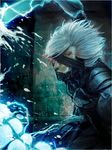  bodysuit cyborg glowing glowing_eyes male_focus matsumoto_mio metal_gear_(series) metal_gear_rising:_revengeance raiden solo white_hair 