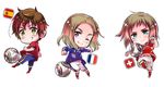  2010_fifa_world_cup 3boys axis_powers_hetalia ball chibi flag france_(hetalia) himaruya_hidekazu jabulani male_focus multiple_boys official_art one_eye_closed soccer_ball spain_(hetalia) sportswear switzerland_(hetalia) world_cup 