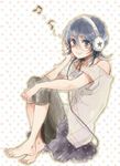  bad_id bad_pixiv_id barefoot bleach face feet headphones kuchiki_rukia musical_note roh_yon_ji short_hair sitting sketch smile solo 