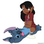  cum cumshot disney e28 human interspecies lilo lilo_and_stitch male mammal open_mouth orgasm penis plain_background smile stitch tongue white_background young 