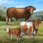  2018 bovine calf cattle day detailed_background digital_media_(artwork) female feral grass group horn kur0i kuroi-kisin male mammal outside sky 