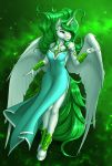  2018 5_fingers anklet anthro blue_eyes bracelet breasts clothed clothing digital_media_(artwork) dress equine eyelashes female fur green_eyes green_hair green_theme hair hooves horn jewelry mammal mykegreywolf necklace pendant smile white_fur winged_unicorn wings 