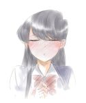  black_hair blush closed_eyes full-face_blush highres kiss komi-san_wa_komyushou_desu komi_shouko long_hair mitsugu school_uniform source_request white_background 