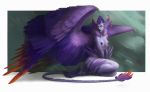  2017 anthro breasts digital_media_(artwork) feathered_wings feathers kur0i kuroi-kisin nipples nude purple_feathers solo unknown_species wings 