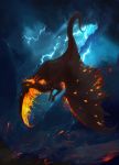  2017 curved_horn digital_media_(artwork) dragon feral flying kur0i kuroi-kisin lightning outside scalie solo western_dragon 