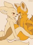  2018 absurd_res aggressive_retsuko anthro blush breasts canine duo eyes_closed female female/female fennec fenneko fox fur hi_res inner_ear_fluff mammal napdust nipples nude red_panda retsuko ringtail sanrio simple_background sitting smile tongue tongue_out white_background 