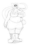 anthro areola_slip big_breasts breasts clothed clothing eyewear female glasses greyscale huge_breasts looking_at_viewer mammal monochrome mouse overweight overweight_female rodent rookitanuki smile solo standing 