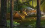  2018 detailed_background digital_media_(artwork) dragon feral forest grass horn kur0i kuroi-kisin membranous_wings moss scalie solo tree western_dragon wings 