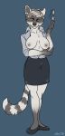  anthro breasts clothed clothing dbd exposed_breasts eyewear female footwear glasses looking_at_viewer mammal nipples procyonid raccoon shoes smile solo standing 