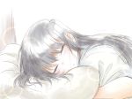  bed black_hair blush closed_eyes indoors komi-san_wa_komyushou_desu komi_shouko long_hair lying mitsugu pale_color parted_lips pillow sketch sleeping solo upper_body white_background 