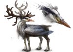  2016 ambiguous_gender antlers avian beak bird cervine digital_media_(artwork) feral horn hybrid kur0i kuroi-kisin mammal moose simple_background solo white_background 