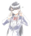  ;) black_eyes black_hair blazer bow bowtie double_v dress_shirt highres jacket komi-san_wa_komyushou_desu komi_shouko long_hair long_sleeves looking_at_viewer mitsugu one_eye_closed school_uniform shirt simple_background sketch smile solo star upper_body v white_background 