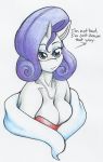  2018 anthro anthrofied blue_eyes breasts cleavage clothed clothing dialogue english_text equine eyeshadow female flicker-show friendship_is_magic horn makeup mammal my_little_pony peral_necklace rarity_(mlp) solo text traditional_media_(artwork) unicorn 