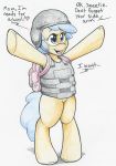 &lt;3 2018 armor backpack blue_eyes body_armor dialogue english_text equine female feral flicker-show helmet horse kevlar mammal my_little_pony pony solo text traditional_media_(artwork) young 