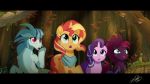  2018 clothed clothing cutie_mark equestria_girls equine female feral forest friendship_is_magic horn light262 mammal my_little_pony open_mouth outside scarf siren sonata_dusk_(eg) starlight_glimmer_(mlp) sunset_shimmer_(eg) surprise tempest_shadow_(mlp) tree unicorn 