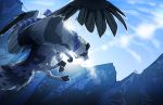  2018 canine day detailed_background digital_media_(artwork) feathered_wings feathers feral flying mammal outside paws simple_background sky solo turnipberry wings wolf 