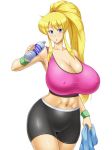  1girl blonde_hair breasts huge_breasts kawanuma_uotsuri pocari_sweat solo 