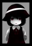  1girl black_hair child female hat original pale_skin parted_lips rai-rai red_eyes short_hair solo upper_body white_skin 